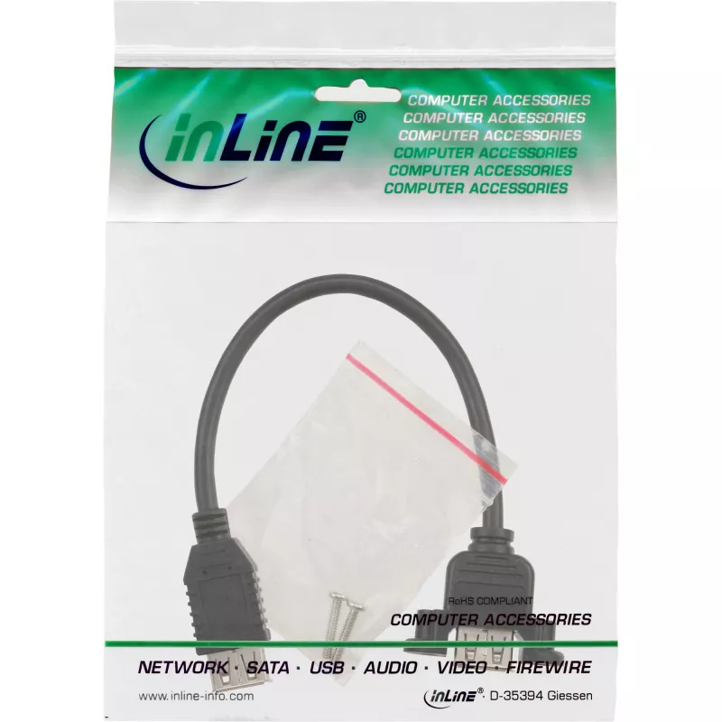 InLine USB 2.0 Adapterkabel Typ A Buchse / Chassis-Anschluss Typ A, 0,2 m