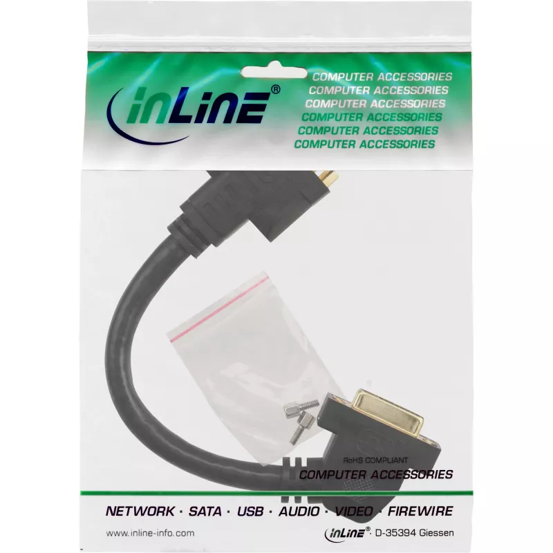 InLine DVI-I Adapterkabel 24+5 DVI-Buchse / Buchse mit Flansch 0,2 m