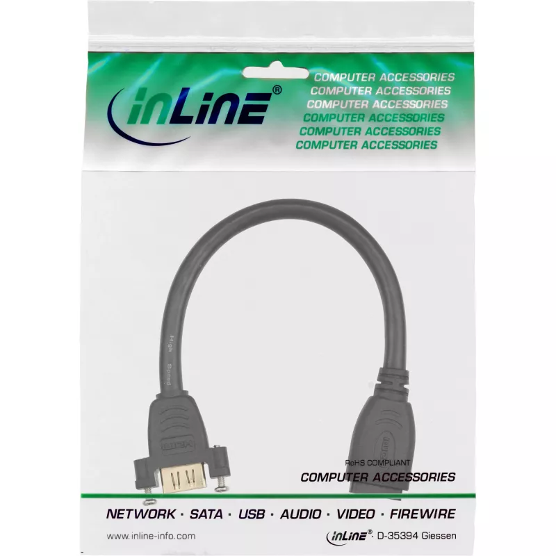 InLine HDMI Adapterkabel TypA Buchse/Buchse mit Flansch vergoldet 4K2K, 0,2 m