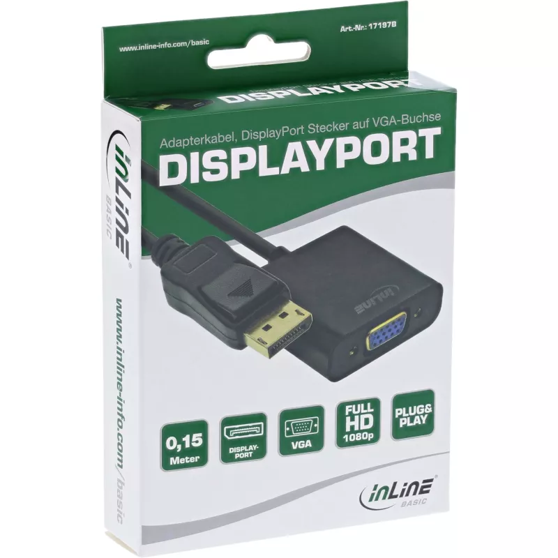 InLine Basic DisplayPort-Adapterkabel, DP-Stecker / VGA-Buchse schwarz 0,15 m