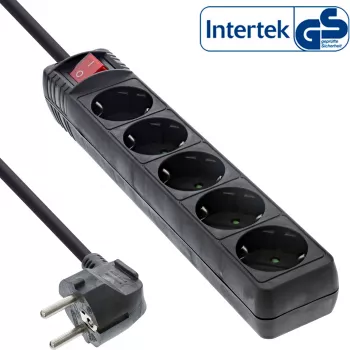 InLine Steckdosenleiste, 5-fach Schutzkontakt CEE 7/3, schwarz, 1,5 m