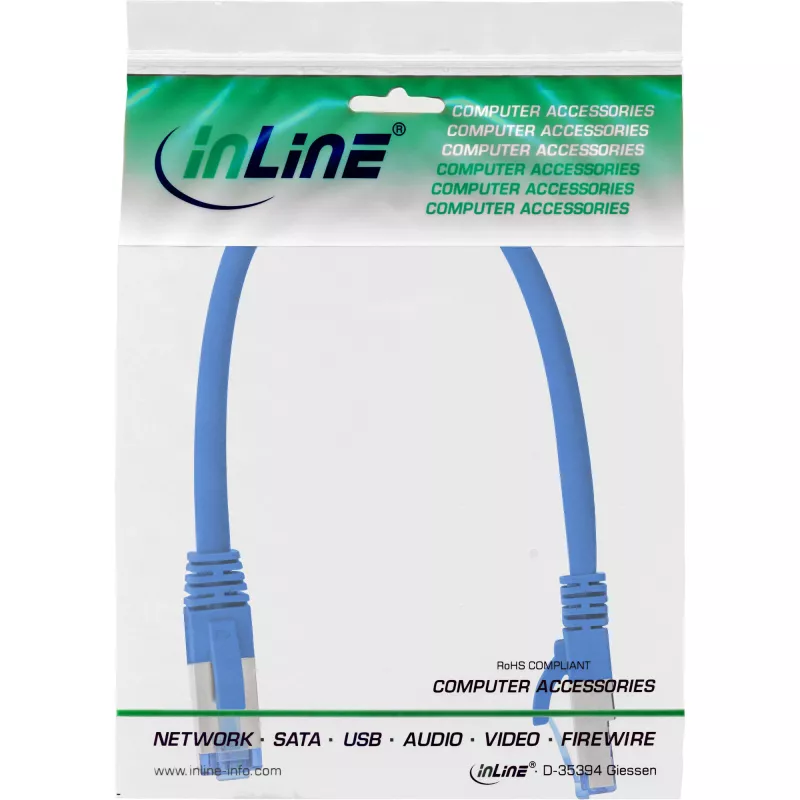 InLine Patchkabel S/FTP PiMF Cat.6A halogenfrei 500 MHz blau 0,25 m