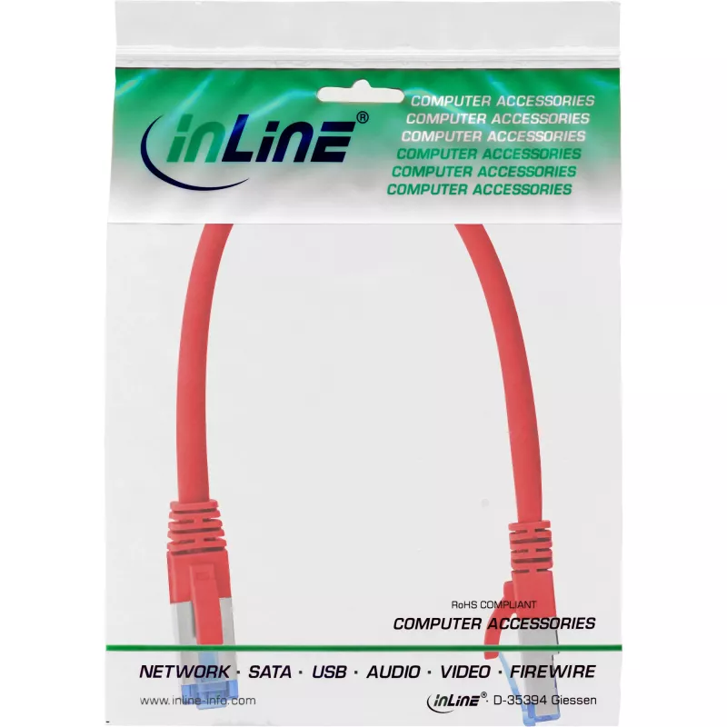 InLine Patchkabel S/FTP PiMF Cat.6A halogenfrei 500 MHz rot 0,25 m