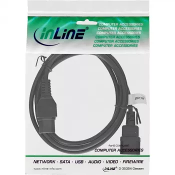 InLine Netzkabel-Verlängerung, Heißgeräteanschluss IEC-C15/IEC-C14 gerade, 2m