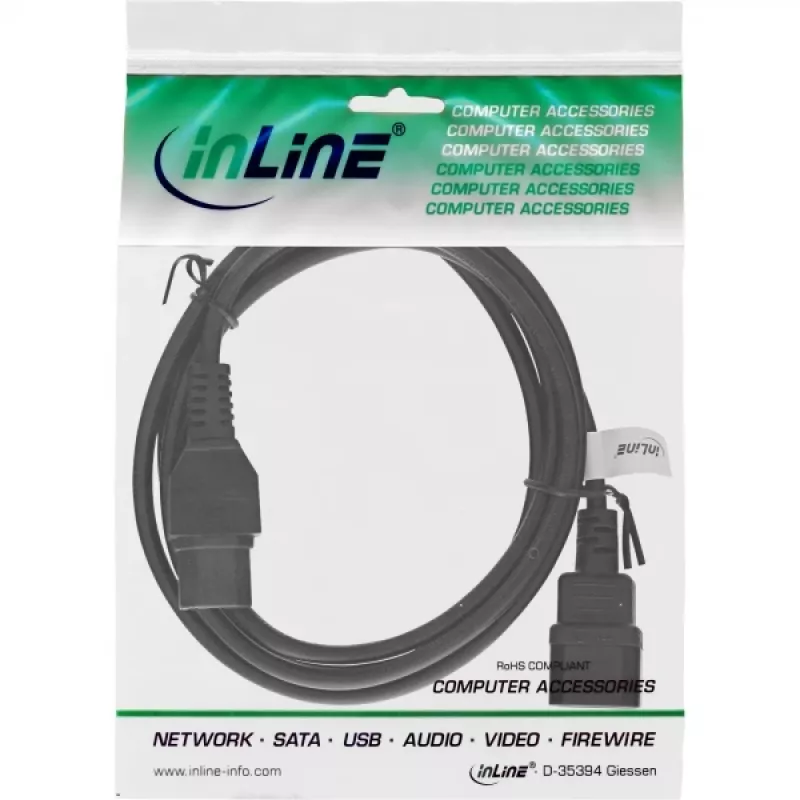 InLine Netzkabel-Verlängerung, Heißgeräteanschluss IEC-C15/IEC-C14 gerade, 2m