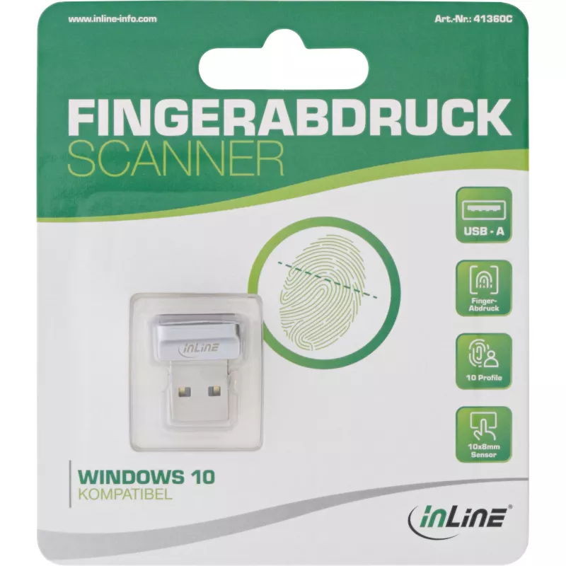 InLine USB Fingerprint Scanner, Windows Hello kompatibel