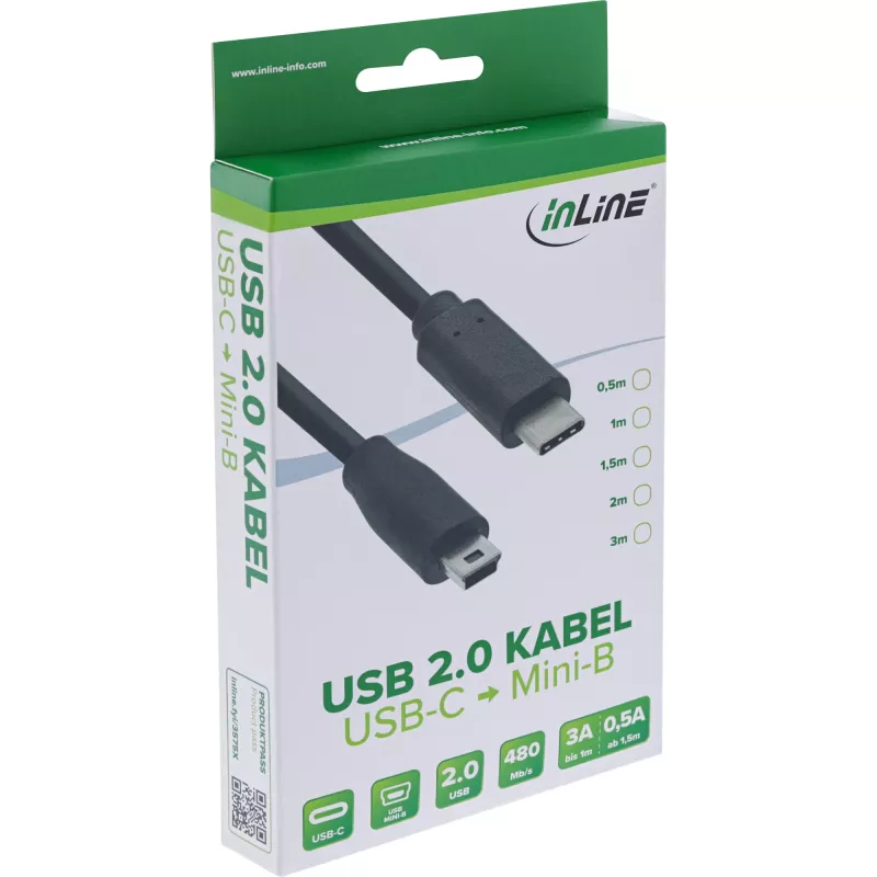 InLine USB 2.0 Kabel, USB-C Stecker / Mini-B Stecker (5polig), schwarz, 2m