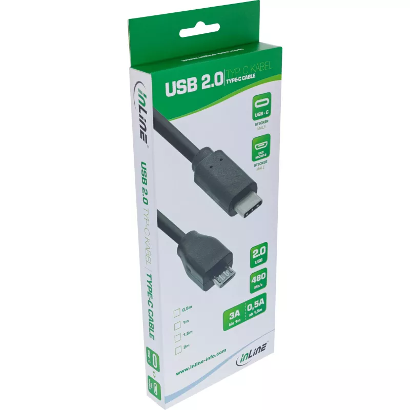 InLine USB 2.0 Kabel, USB-C Stecker / Micro-B Stecker, schwarz, 1m