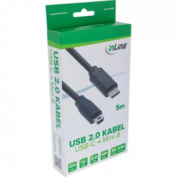 InLine USB 2.0 Kabel, USB-C Stecker / Mini-B Stecker (5pin), schwarz, 5m