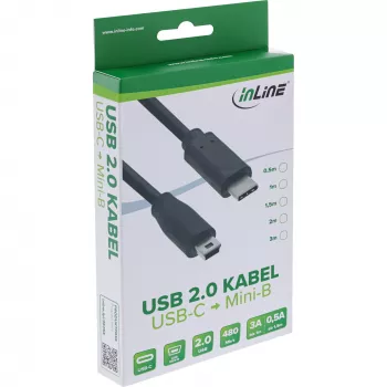 InLine USB 2.0 Kabel, USB-C Stecker / Mini-B Stecker (5polig), schwarz, 3 m