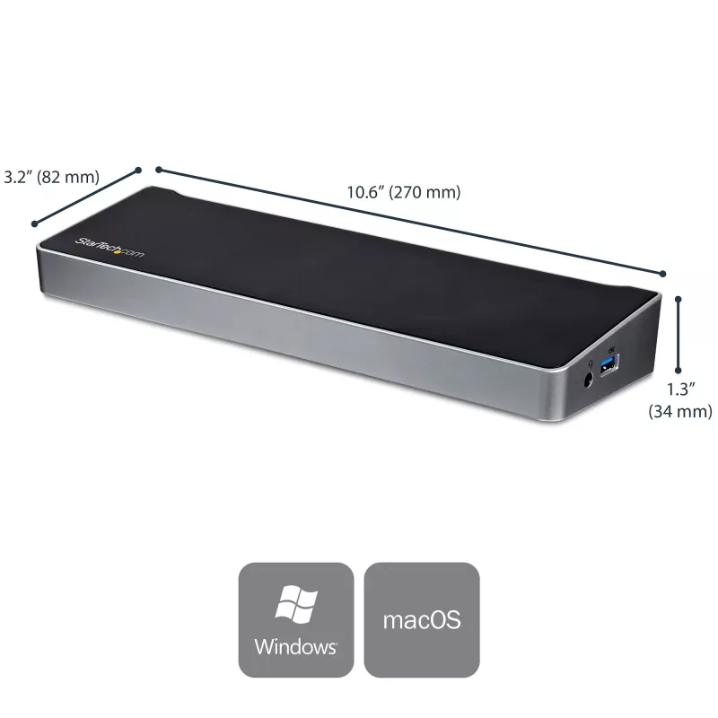 StarTech.com 4K USB-C Dock, Triple-UHD-4K-Monitor-Dockingstation, Mac & Windows, USB-C auf HDMI & DisplayPort, 60W Power Delivery, 5x USB 5Gbit/s Hub – TAA