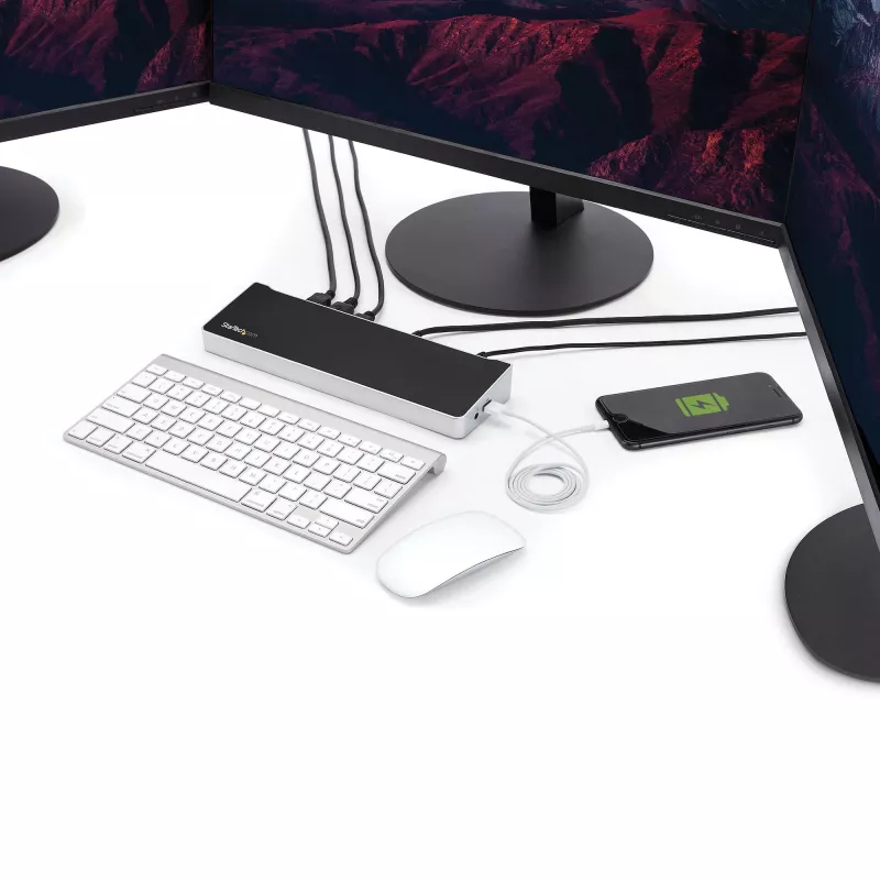 StarTech.com 4K USB-C Dock, Triple-UHD-4K-Monitor-Dockingstation, Mac & Windows, USB-C auf HDMI & DisplayPort, 60W Power Delivery, 5x USB 5Gbit/s Hub – TAA