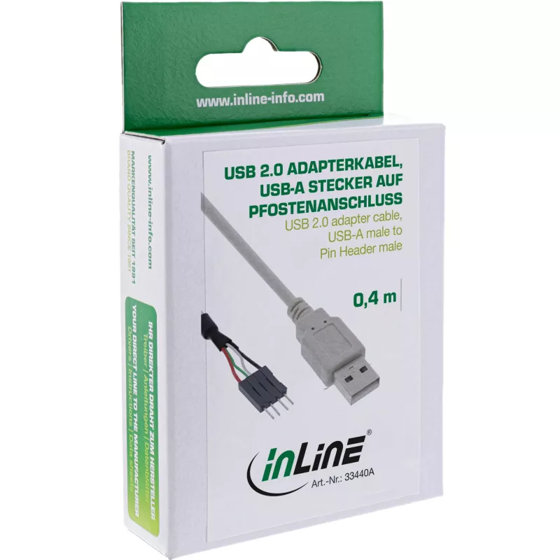 InLine USB 2.0 Adapterkabel USB Typ A Stecker / Pin-Header Stecker, 0,40 m