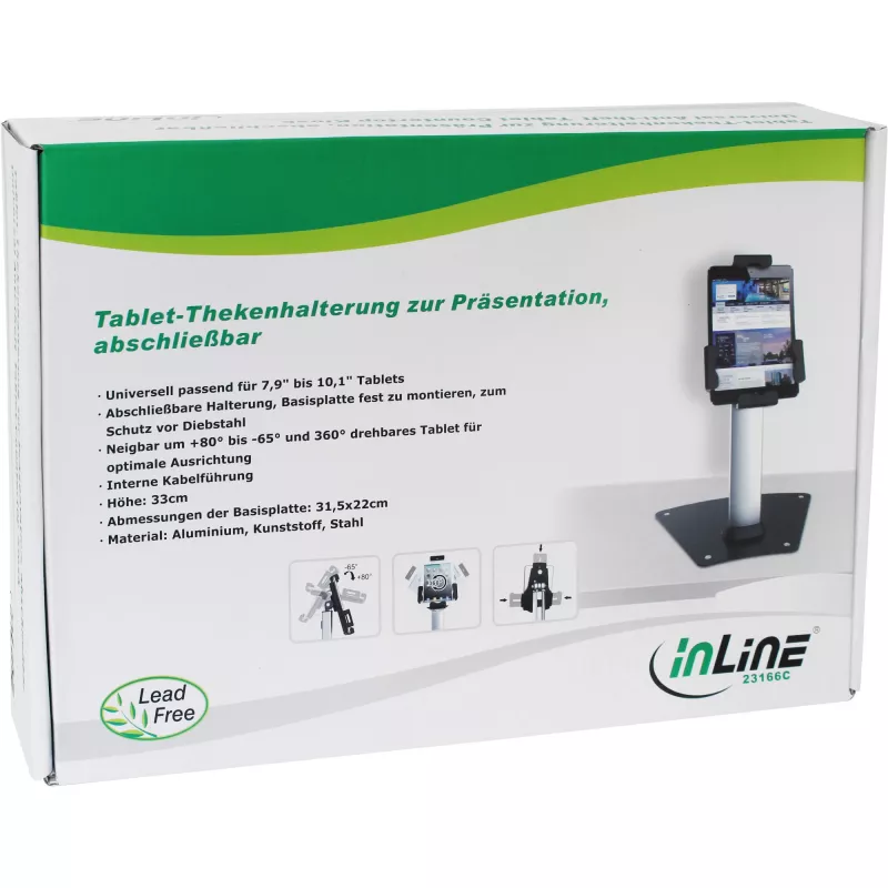 InLine Tablet-Tischhalterung Aluminium abschließbar universell einsetzbar für 7,9 Zoll-10,1 Zoll