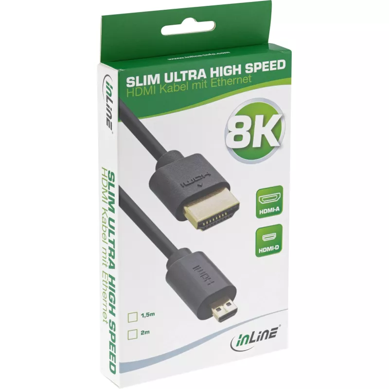 InLine schlank Ultra High Speed HDMI-Kabel AM/DM 8K4K vergoldet schwarz 2m