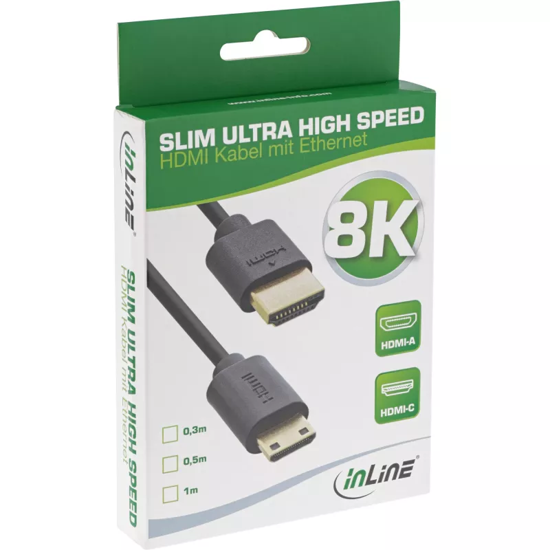 InLine Slim Ultra High Speed HDMI-Kabel AM/CM 8K4K vergoldet schwarz 0,3m