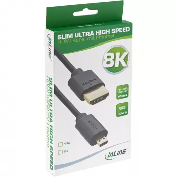 InLine schlank Ultra High Speed HDMI-Kabel AM/DM 8K4K vergoldet schwarz 1,5m