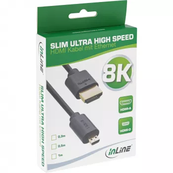 InLine Slim Ultra High Speed HDMI-Kabel AM/DM 8K4K vergoldet schwarz 1m