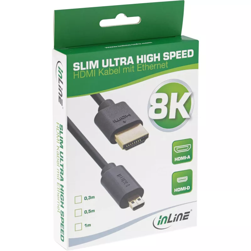 InLine Slim Ultra High Speed HDMI-Kabel AM/DM 8K4K vergoldet schwarz 0,5m