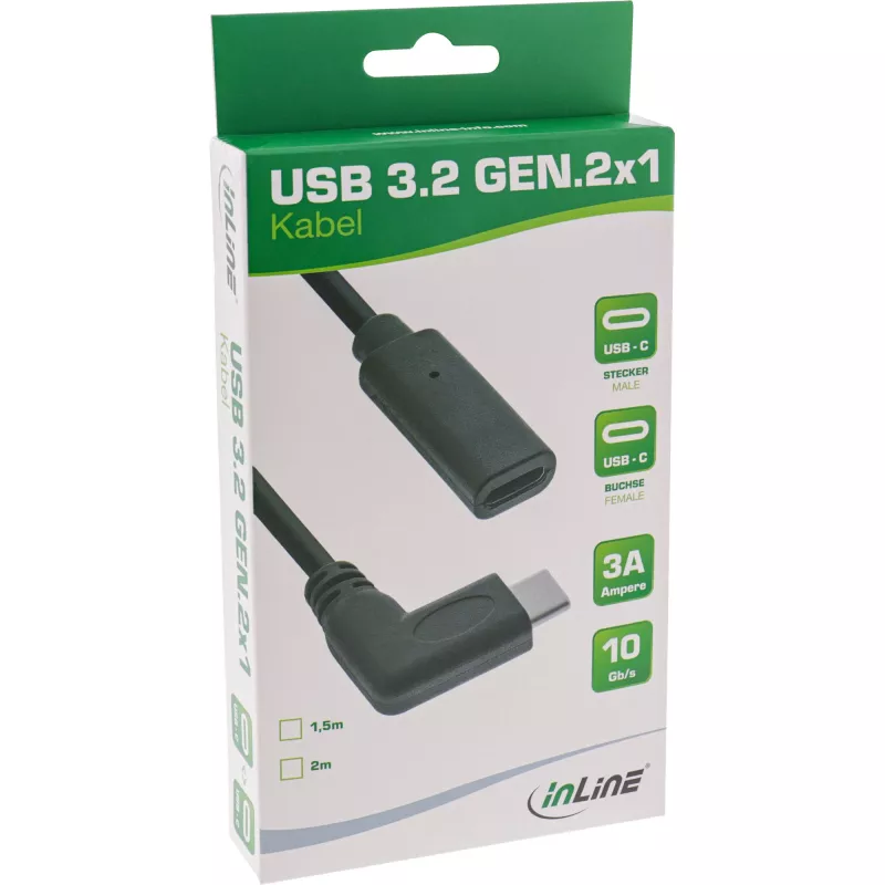 USB 3.2 Gen.1x2 Kabel InLine 35784 USB-C Stecker abgewinkelt / Buchse schwarz 1,5 m