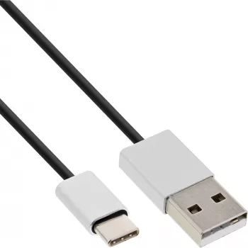 InLine USB 2.0 Kabel, USB-C Stecker / USB-A Stecker, schwarz/alu, flexibel, 5m