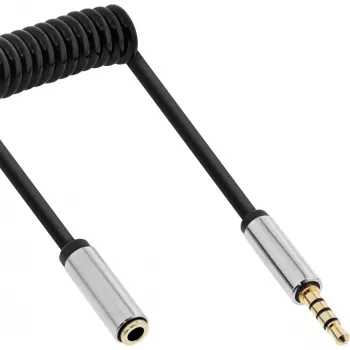 InLine schlank Audio Spiralkabel 3,5 mm Stecker / Buchse, 4-polig, Stereo, 1 m