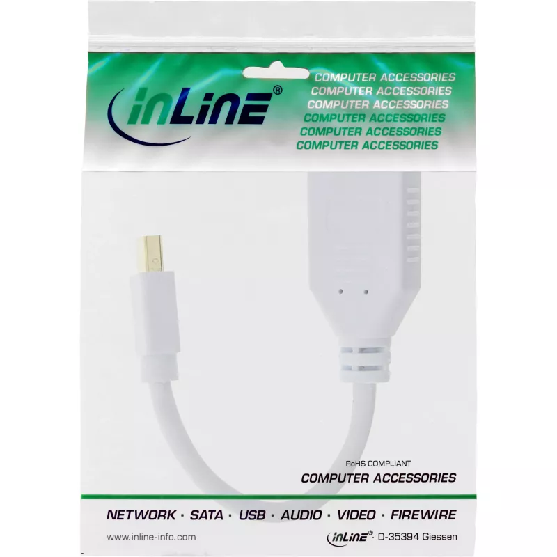 InLine Mini DisplayPort Stecker auf DisplayPort Buchse Kabel, 4K2K, weiß, 0,15 m