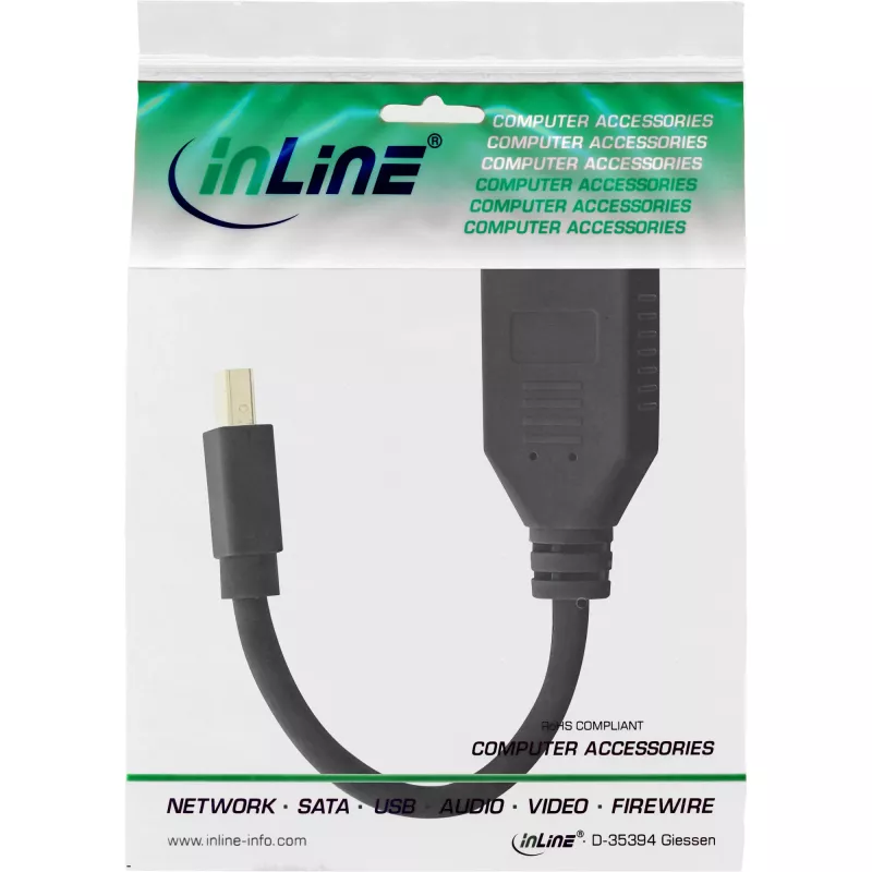 InLine Adapterkabel Mini DP Stecker auf DisplayPort Buchse, 4K2K, schwarz, 0,15m