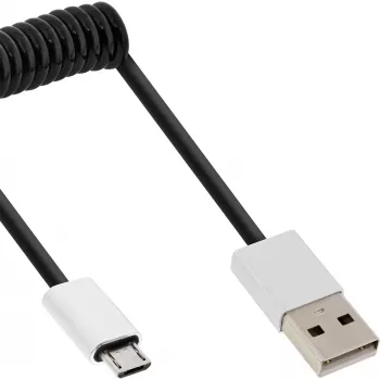 InLine Micro-USB 2.0 Spiralkabel, Typ A/Micro-B M/M, schwarz/Alu, flexibel 3 m