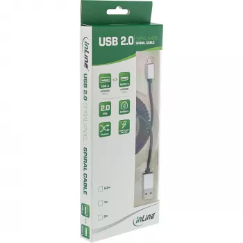 InLine Micro-USB 2.0 Spiralkabel, Typ A/Micro-B M/M, schwarz/Alu, flexibel 3 m