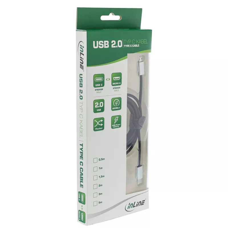 InLine USB 2.0 Kabel, USB-C Stecker / Micro-B Stecker, schwarz/alu, flexibel, 1,5 m