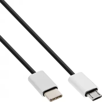 InLine USB 2.0 Kabel, USB-C Stecker / Micro-B Stecker, schwarz/alu, flexibel, 0,5m
