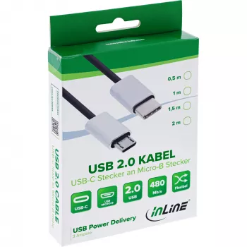 InLine USB 2.0 Kabel, USB-C Stecker / Micro-B Stecker, schwarz/alu, flexibel, 0,5m