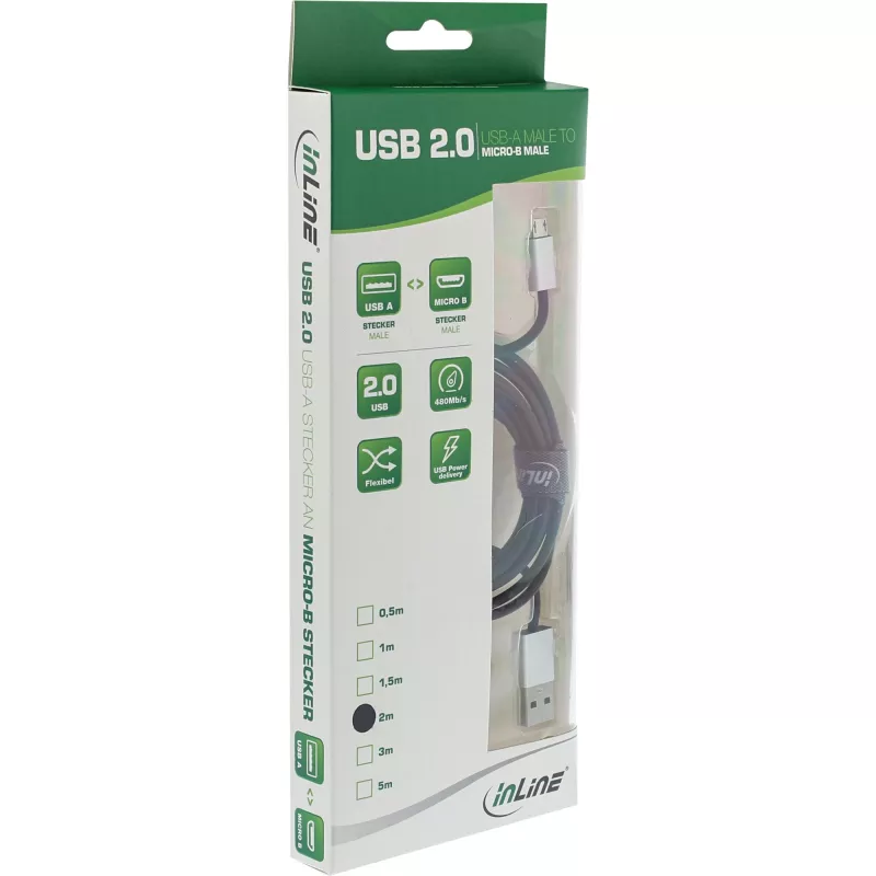 InLine Micro-USB 2.0 Kabel, USB Typ A / Micro B M/M, schwarz/alu, flexibel, 3 m