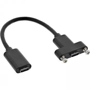 InLine USB 3.2 C weiblich / weiblich mit Flanschkabel, schwarz, 0,20 m