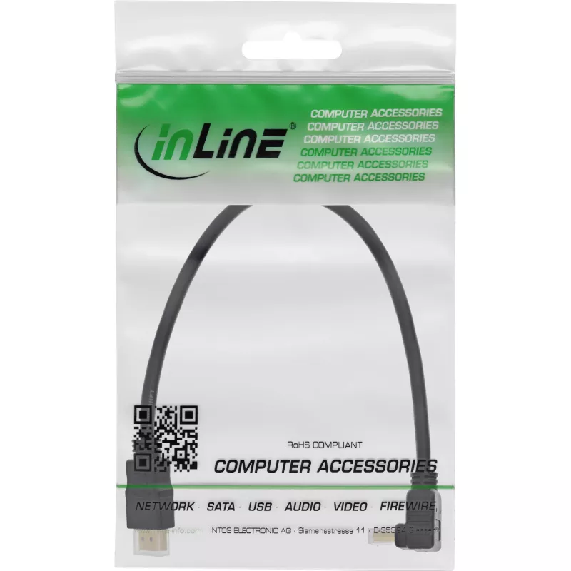InLine High Speed HDMI-Kabel mit Ethernet, abgewinkelt, 0,3 m