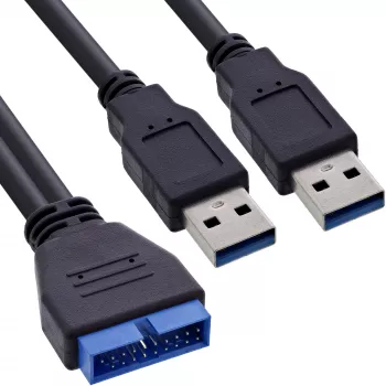 InLine USB 3.0 Premium Adapterkabel 2x USB-A Stecker / Mainboard-Header, 0,40 m