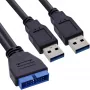InLine USB 3.0 Premium Adapterkabel 2x USB-A Stecker / Mainboard-Header, 0,40 m