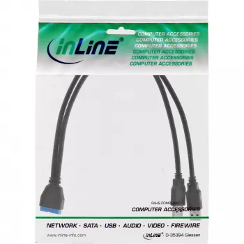 InLine USB 3.0 Premium Adapterkabel 2x USB-A Stecker / Mainboard-Header, 0,40 m