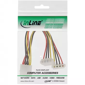 InLine Internes Strom-Y-Kabel 1x 4pol Molex / 2x 4pol Molex abgewinkelt 0,15 m