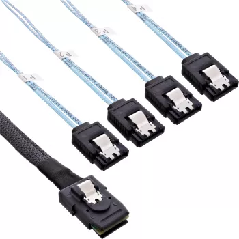 InLine SAS Connector Kabel Mini SAS SFF8087 to 4x SATA Crossover OCF 1m