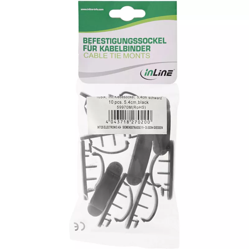 InLine 10 Stück Beutel Kabelmanager mit Klebeband 2,8 cm schwarz
