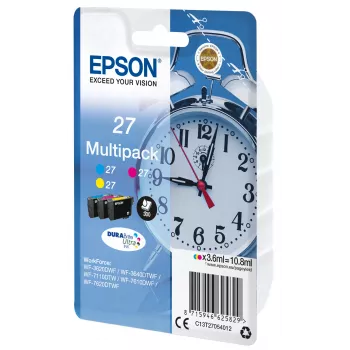 Epson Alarm clock Multipack 3-farbig 27 DURABrite Ultra Tinte, Cyan, Magenta, Gelb, Pigmentierte Tinte, 3,6 ml, 1 Stk., 300 Seiten, Multipack