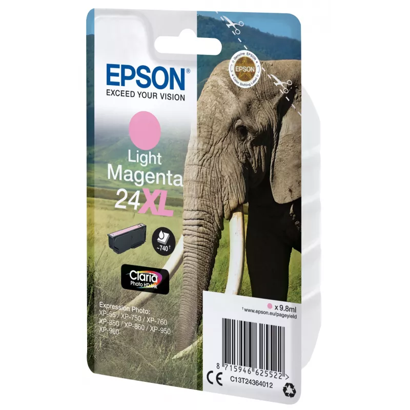 Epson Elephant Singlepack HellMagenta 24XL Claria Photo HD Tinte