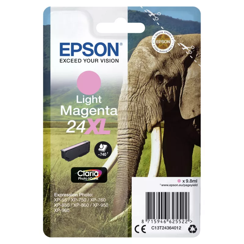 Epson Elephant Singlepack HellMagenta 24XL Claria Photo HD Tinte