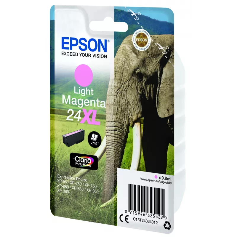 Epson Elephant Singlepack HellMagenta 24XL Claria Photo HD Tinte
