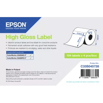 Epson C33S045728 Etikettendrucker-Etikett Weiß Selbstklebendes Etikett für Etikettendrucker