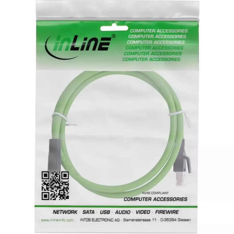 InLine Industrielles Netzwerkkabel, M12 4-polig D-kodiert Stecker auf RJ45, PUR 2m