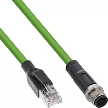 InLine Industrielles Netzwerkkabel, M12 4-polig D-kodiert Stecker auf RJ45, PUR 2m
