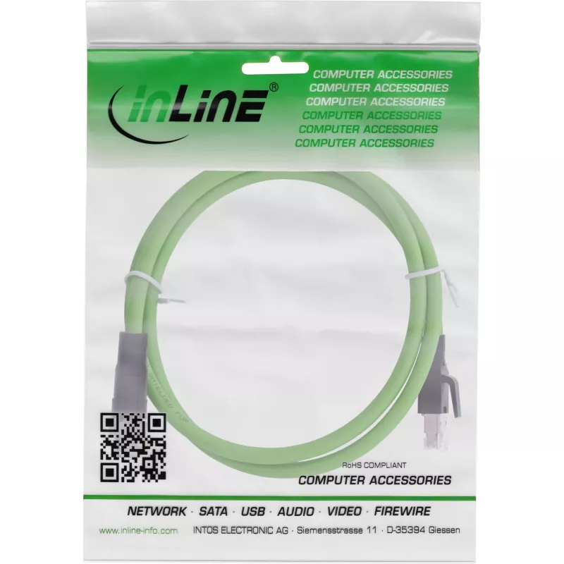 InLine Industrie-Netzwerkkabel, M12 8-polig X-kodiert auf RJ45-Stecker, Cat.6A PUR 2 m